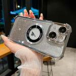 For iPhone 14 Plus 6D Electroplating Gradient Glitter Armor Magsafe Phone Case(Silver)