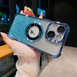 For iPhone 14 Plus 6D Electroplating Gradient Glitter Armor Magsafe Phone Case(Blue)