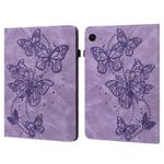 For Samsung Galaxy Tab A9 Embossed Butterfly Pattern Horizontal Flip Leather Tablet Case(Purple)