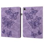 For Samsung Galaxy Tab A9+ Embossed Butterfly Pattern Horizontal Flip Leather Tablet Case(Purple)