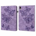 For Samsung Galaxy Tab S9 Embossed Butterfly Pattern Horizontal Flip Leather Tablet Case(Purple)
