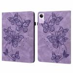 For Xiaomi Redmi Pad SE Embossed Butterfly Pattern Horizontal Flip Leather Tablet Case(Purple)