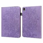 For Samsung Galaxy Tab S9 Lace Flower Embossing Pattern PU Tablet Case(Purple)