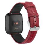 For Fitbit Versa Casual Denim Canvas Leather Watch Band(Red)