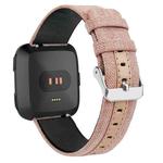 For Fitbit Versa Casual Denim Canvas Leather Watch Band(Apricot)