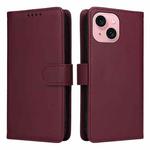 For iPhone 15 BETOPNICE BN-005 2 in 1 Detachable Imitate Genuine Leather Phone Case(Wine Red)