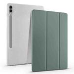For Samsung Galaxy Tab S10+ / S9+ 3-folding Transparent TPU Smart Leather Tablet Case with Pen Slot(Green)