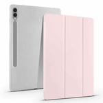 For Samsung Galaxy Tab S10+ / S9+ 3-folding Transparent TPU Smart Leather Tablet Case with Pen Slot(Pink)