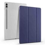 For Samsung Galaxy Tab S10+ / S9+ 3-folding Transparent TPU Smart Leather Tablet Case with Pen Slot(Dark Blue)
