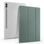 For Samsung Galaxy Tab S10 FE / S9 3-folding Transparent TPU Smart Leather Tablet Case with Pen Slot(Green)