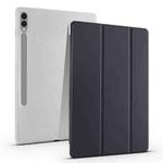 For Samsung Galaxy Tab S10 FE / S9 3-folding Transparent TPU Smart Leather Tablet Case with Pen Slot(Black)