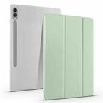 For Samsung Galaxy Tab S10 FE / S9 3-folding Transparent TPU Smart Leather Tablet Case with Pen Slot(Matcha Green)