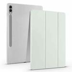 For Samsung Galaxy Tab S10 FE / S9 3-folding Transparent TPU Smart Leather Tablet Case with Pen Slot(Light Green)