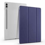 For Samsung Galaxy Tab S10 FE / S9 3-folding Transparent TPU Smart Leather Tablet Case with Pen Slot(Dark Blue)