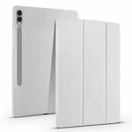 For Samsung Galaxy Tab S10 FE / S9 3-folding Transparent TPU Smart Leather Tablet Case with Pen Slot(Grey)