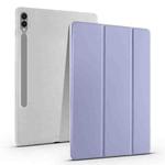 For Samsung Galaxy Tab S10 FE / S9 3-folding Transparent TPU Smart Leather Tablet Case with Pen Slot(Lavender)