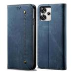 For Xiaomi Redmi Turbo 3 Denim Texture Casual Style Horizontal Flip Leather Case(Blue)