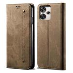 For Xiaomi Redmi 13 4G Global Denim Texture Casual Style Horizontal Flip Leather Case(Khaki)