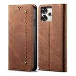 For Xiaomi Redmi 13 4G Global Denim Texture Casual Style Horizontal Flip Leather Case(Brown)