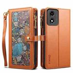 For Motorola Moto E14 ESEBLE Star Series Lanyard Zipper Wallet RFID Leather Case(Brown)