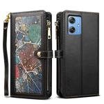 For Motorola Moto G54 5G Global ESEBLE Star Series Lanyard Zipper Wallet RFID Leather Case(Black)