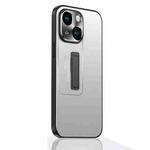 For iPhone 15 Frosted Metal Hybrid TPU Holder Phone Case(Silver)