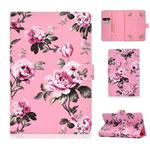 For 8 inch Universal Colored Drawing Pattern Horizontal Flip PU Leather Case with Holder & Card Slots(Pink Flowers)
