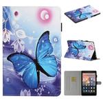 For Amazon Kindle Fire HD 8 (2020) Colored Drawing Pattern Horizontal Flip PU Leather Case with Holder & Card Slot & Sleep / Wake-up Function(Blue Butterfly)
