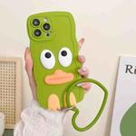 For iPhone 15 Pro Wave Edge Big Duck Silicone Phone Case with Wristband(Green)