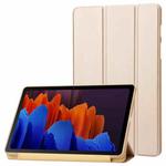 For Samsung Galaxy Tab S9 3-Fold Holder Silicone Leather Tablet Case(Gold)