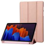For Samsung Galaxy Tab S9 3-Fold Holder Silicone Leather Tablet Case(Rose Gold)