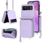 For Motorola Razr 40 Long and Short Lanyard Zipper Card Slot Foldable Phone Case(Purple)