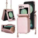 For Samsung Galaxy Z Flip5 Long and Short Lanyard Zipper Card Slot Foldable Phone Case(Pink)