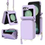 For Samsung Galaxy Z Flip5 Long and Short Lanyard Zipper Card Slot Foldable Phone Case(Purple)