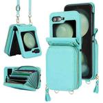 For Samsung Galaxy Z Flip5 Long and Short Lanyard Zipper Card Slot Foldable Phone Case(Mint Green)