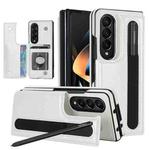 For Samsung Galaxy Z Fold4 Double Buckle Card Slot Foldable Phone Case with Pen Slot(White)