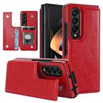 For Samsung Galaxy Z Fold4 Double Buckle Card Slot Foldable Phone Case(Red)