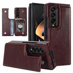 For Samsung Galaxy Z Fold4 Double Buckle Card Slot Foldable Phone Case(Brown)