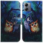 For Motorola Moto G14 Coloured Drawing Flip Leather Phone Case(Oil Painting Owl)