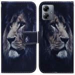 For Motorola Moto G14 Coloured Drawing Flip Leather Phone Case(Lion)