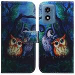 For Motorola Moto G Play 4G 2024 Coloured Drawing Flip Leather Phone Case(Oil Painting Owl)