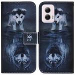 For Motorola Moto G Power 5G 2024 Coloured Drawing Flip Leather Phone Case(Wolf and Dog)