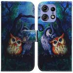 For Motorola Edge 50 Pro Coloured Drawing Flip Leather Phone Case(Oil Painting Owl)