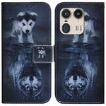For Motorola Edge 50 Ultra Coloured Drawing Flip Leather Phone Case(Wolf and Dog)