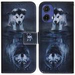 For Motorola Moto G85 Coloured Drawing Flip Leather Phone Case(Wolf and Dog)