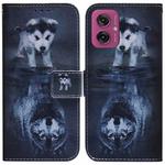 For Motorola Moto G55 Coloured Drawing Flip Leather Phone Case(Wolf and Dog)