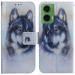 For Motorola Moto G35 Coloured Drawing Flip Leather Phone Case(White Wolf)