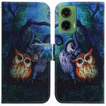 For Motorola Moto G35 Coloured Drawing Flip Leather Phone Case(Oil Painting Owl)