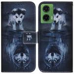 For Motorola Moto G35 Coloured Drawing Flip Leather Phone Case(Wolf and Dog)