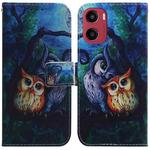 For Motorola Moto G05 / E15 Coloured Drawing Flip Leather Phone Case(Oil Painting Owl)